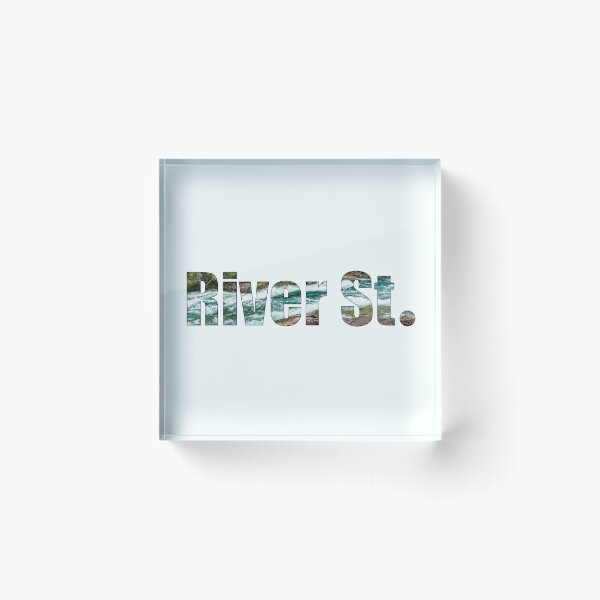 Item preview, River Street Street Name with outline of raging river background designed and sold by TheMugDirectory.