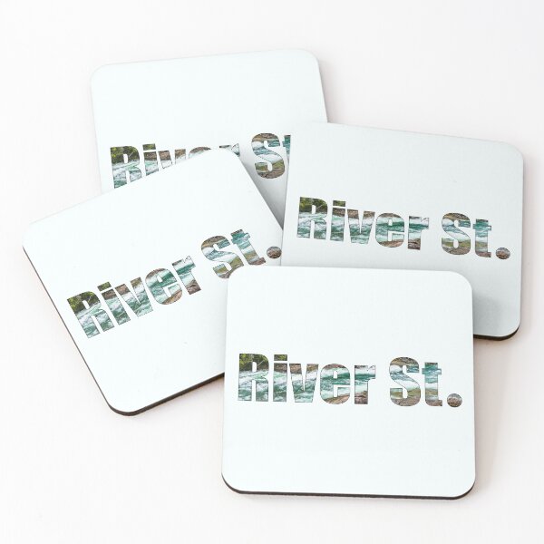 Item preview, River Street Street Name with outline of raging river background designed and sold by TheMugDirectory.