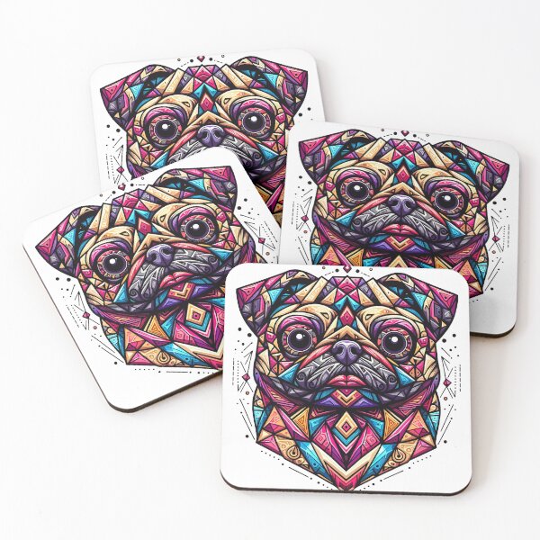 Item preview, Cute Vintage Colorful Geometric Pug designed and sold by ArtadoraDesignz.
