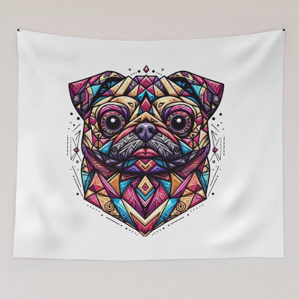 Item preview, Cute Vintage Colorful Geometric Pug designed and sold by ArtadoraDesignz.