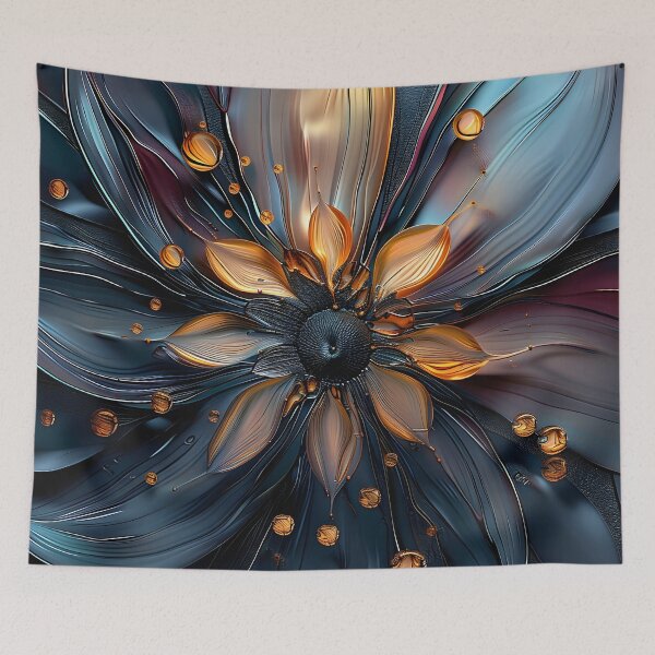 Item preview, Brilliant etched blue and orange flower print designed and sold by dcrc.
