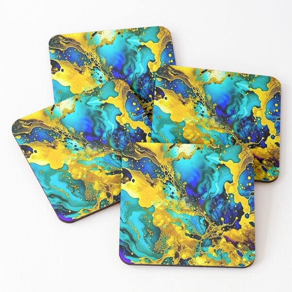 Item preview, Gold And Blue Abstract Fluid Art Painting  designed and sold by celartinspire.