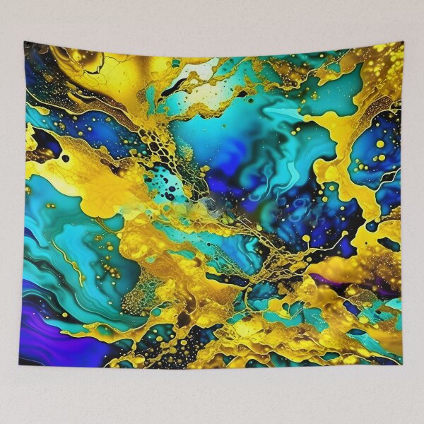 Item preview, Gold And Blue Abstract Fluid Art Painting  designed and sold by celartinspire.