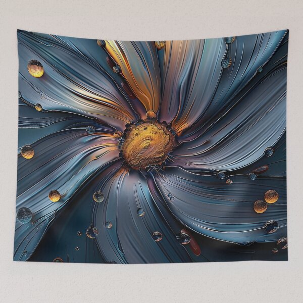 Item preview, Brilliant etched blue and orange flower print designed and sold by dcrc.
