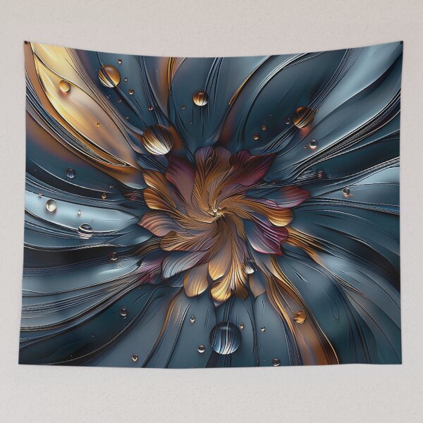 Item preview, brilliant etched blue and orange flower print designed and sold by dcrc.