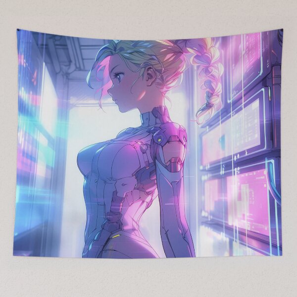 Item preview, Hot Cyberpunk Synthetic Neon Anime Girl designed and sold by bubblegoth.