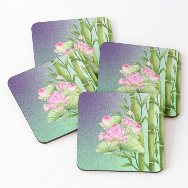 Item preview, Pink Lotus, Bamboo and Gradient Background designed and sold by WhiteSoftPetals.