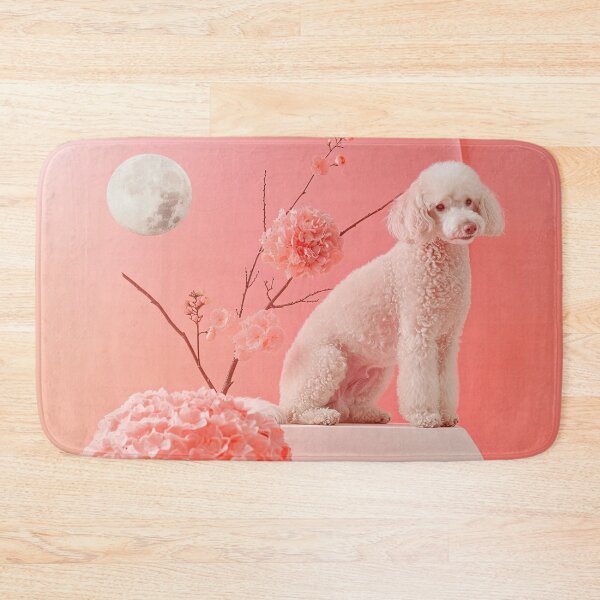Item preview, White poodle on pink designed and sold by FlowersColorful.