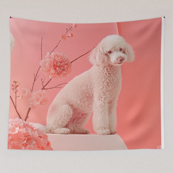 Item preview, White poodle on pink designed and sold by FlowersColorful.