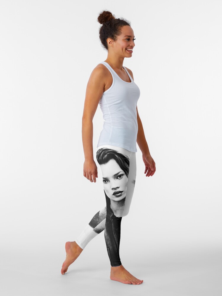 Alternate view of Kate Moss illustration, Woman, Girl, Lips print, Fashion art, Fashion print, Scandinavian art, Modern art, Wall art, Print, Minimalistic, Modern Leggings