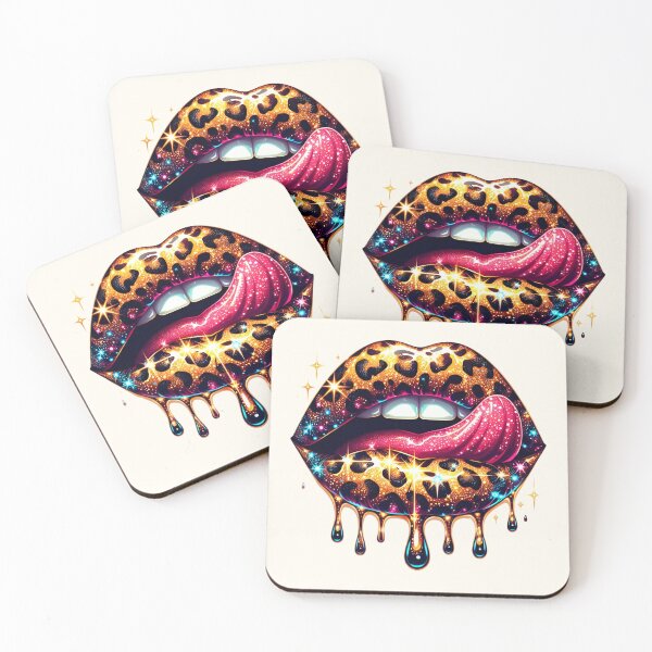 Item preview, Dripping lips, gold leopard designed and sold by Margival.