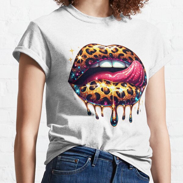 Item preview, Dripping lips, gold leopard designed and sold by Margival.