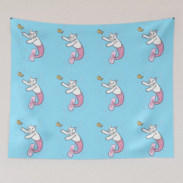 Item preview, Mermaid Cat with Goldfish designed and sold by HugSomeNettles.