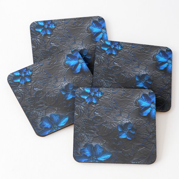 Item preview, Hammered black leather texture and electric blue flowers designed and sold by Fantasyplus.