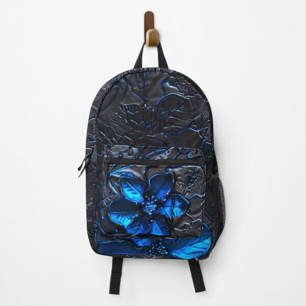 Item preview, Hammered black leather texture and electric blue flowers designed and sold by Fantasyplus.