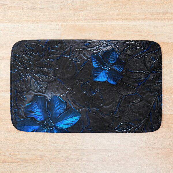 Item preview, Hammered black leather texture and electric blue flowers designed and sold by Fantasyplus.