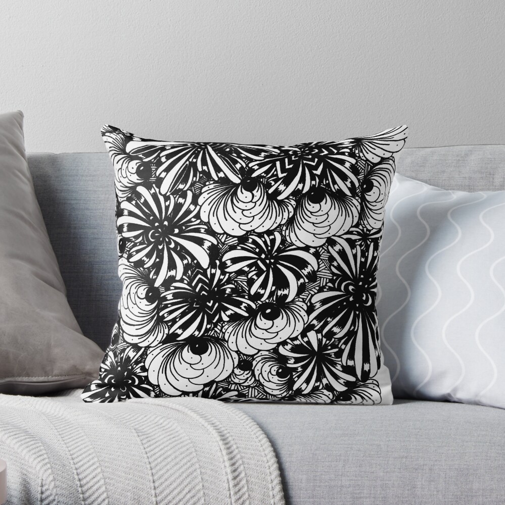 Zentangle Starfish-Fireworks-Engulfing-Petals Throw Pillow