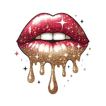 Womens Rose Gold Dripping Lip Art T-Shirt - Lipstick Kiss T-Shirt