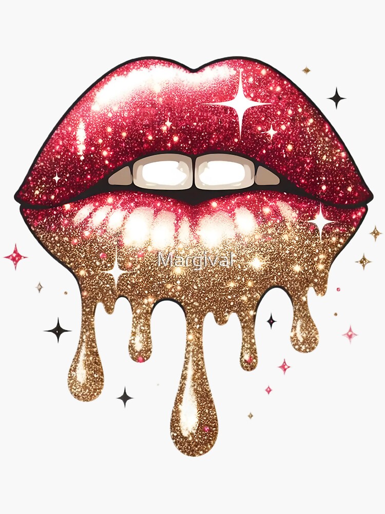 Womens Rose Gold Dripping Lip Art T-Shirt - Lipstick Kiss T-Shirt