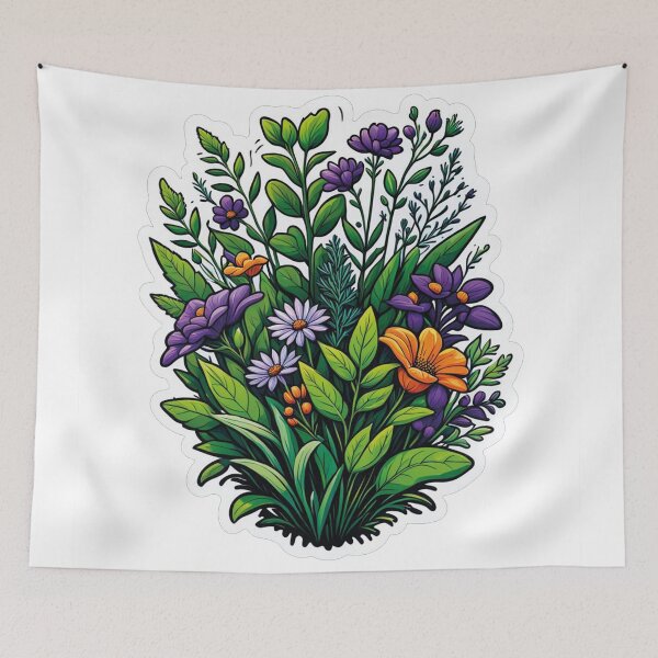 Item preview, Nature impressions: detailed flowers and green plants designed and sold by Ink-Kreativ.