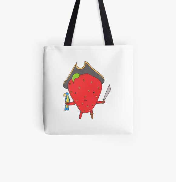 Pirate Strawberry and his Parrot All Over Print Tote Bag