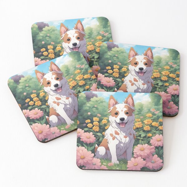 Item preview, Cute Brown White Anime Dog in a Field of Flowers designed and sold by Crystalmoonbabe.