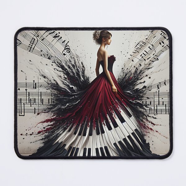 Item preview, Beautiful Lady Piano, Musician Art, Musical Notes, Wavy Dress, Deep Red  designed and sold by BingysBarn.