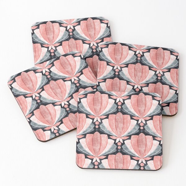 Item preview, Retro Textured Tulip Lotus Art Deco in Guava Pink and Charcoal Grey Pattern designed and sold by micklyn.