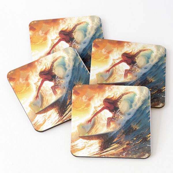 Item preview, A dynamic female surfer challenging the waves. Oil painting art style.  designed and sold by hojeong-art.