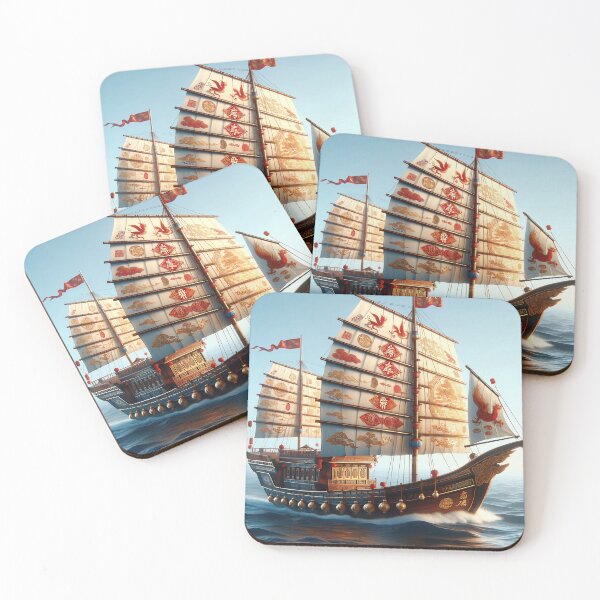 Item preview, large Chinese junk floating on the ocean. designed and sold by Niyomthai.