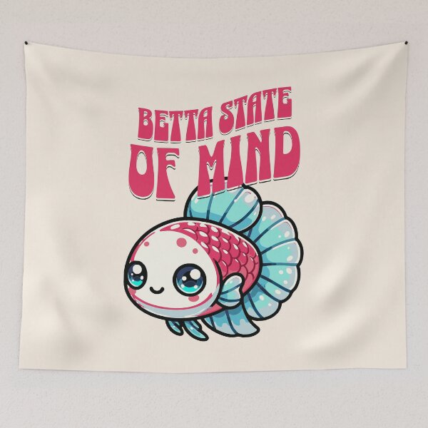 Item preview, Betta in Kawaii style, retro font, Betta saying designed and sold by FinFriends.