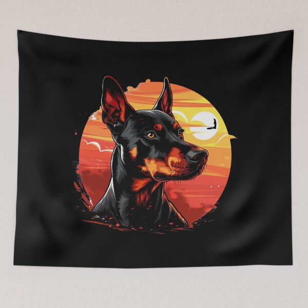 Item preview, Doberman against a backdrop of a fiery sunset designed and sold by FluxDesigner.