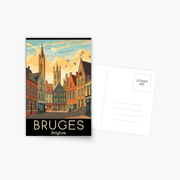 Aperçu de l'œuvre Une illustration de voyage vintage de Bruges - Belgique créée et vendue par GoodOldVintage.