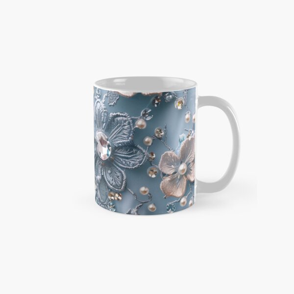 Item preview, Blue flannel texture, embroidered flowers, pearls and diamonds designed and sold by Fantasyplus.