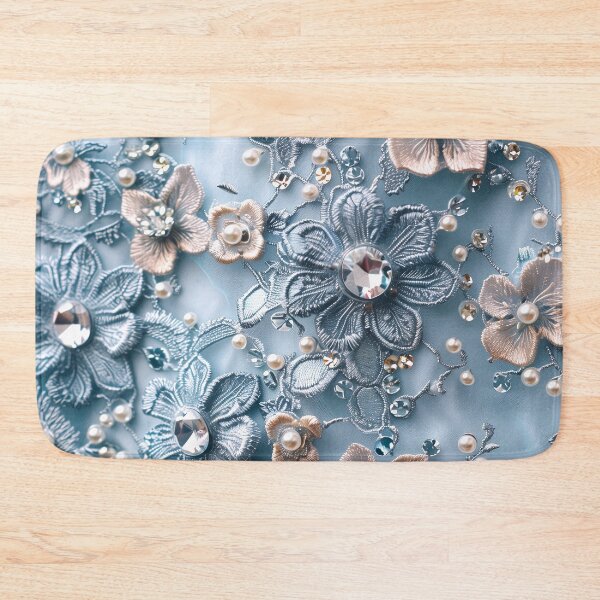Item preview, Blue flannel texture, embroidered flowers, pearls and diamonds designed and sold by Fantasyplus.