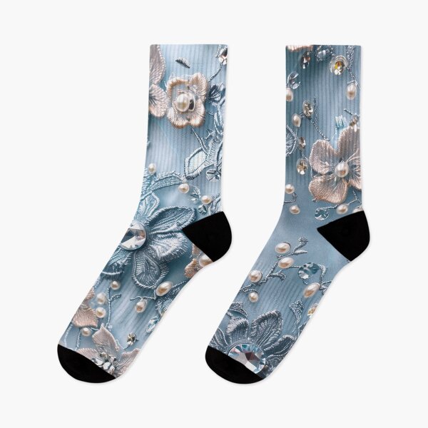 Item preview, Blue flannel texture, embroidered flowers, pearls and diamonds designed and sold by Fantasyplus.