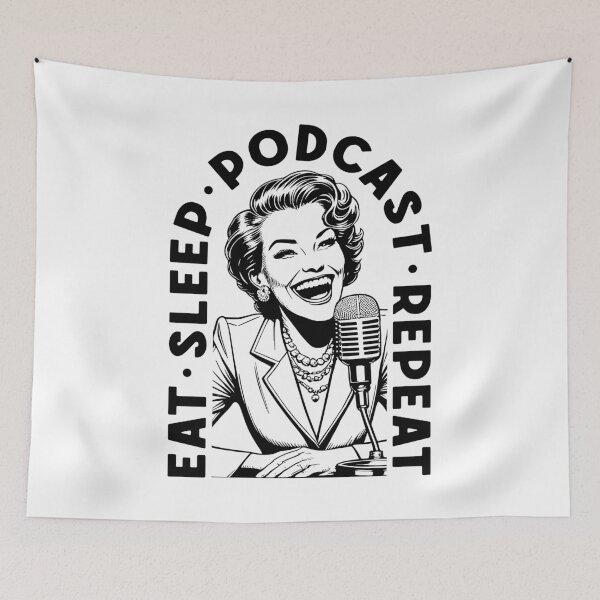 Item preview, Eat Sleep Podcast Repeat Funny Vintage Podcaster Woman designed and sold by GrandeDuc.