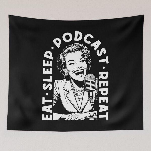 Item preview, Eat Sleep Podcast Repeat Funny Vintage Podcaster Woman designed and sold by GrandeDuc.