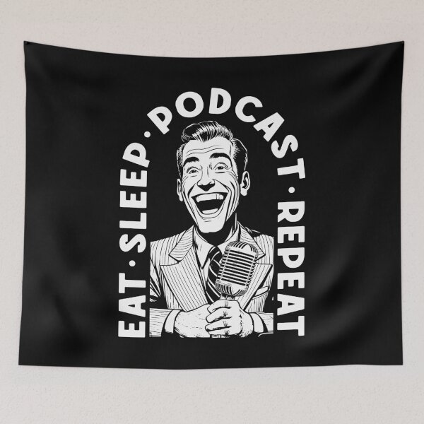 Item preview, Eat Sleep Podcast Repeat Funny Vintage Podcaster Man designed and sold by GrandeDuc.
