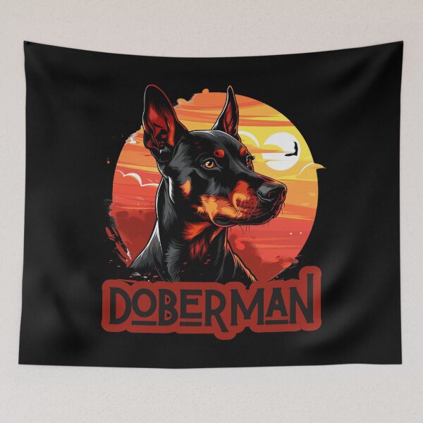 Item preview, Doberman against a backdrop of a fiery sunset designed and sold by FluxDesigner.