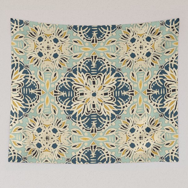 Item preview, Protea Pattern in Deep Teal, Cream, Sage Green & Yellow Ochre designed and sold by micklyn.