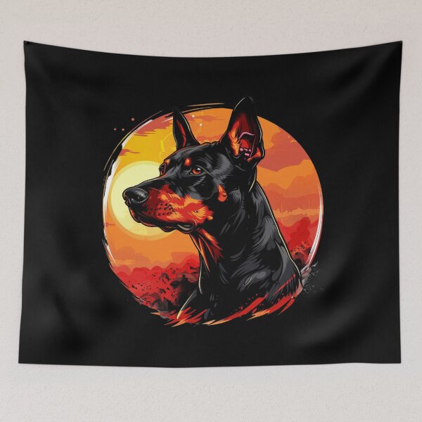 Item preview, Doberman against a backdrop of a fiery sunset designed and sold by FluxDesigner.