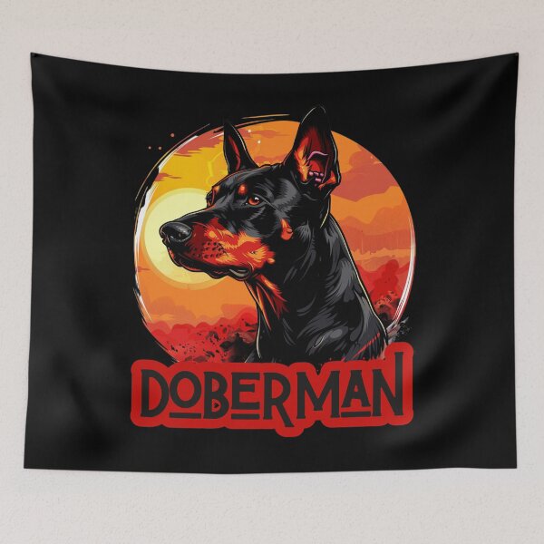 Item preview, Doberman against a backdrop of a fiery sunset designed and sold by FluxDesigner.