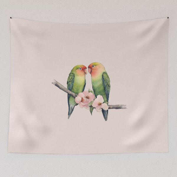 Item preview, Lovebird watercolor handmade painting designed and sold by kolonjArt.