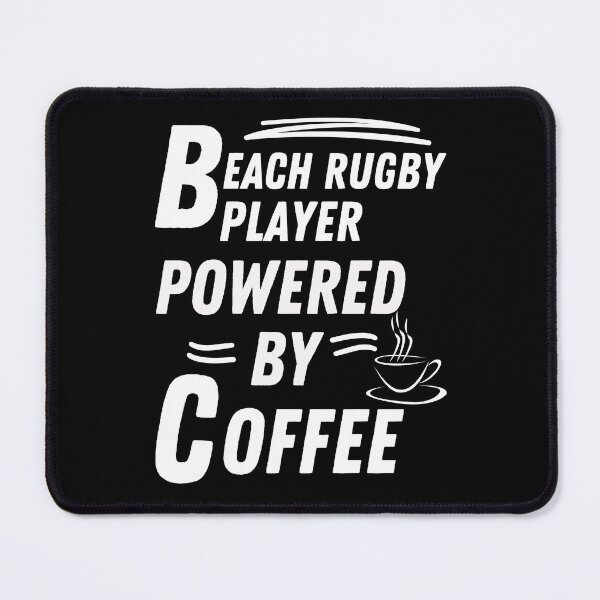 Item preview, beach rugby player powered by coffee designed and sold by annoying-shirts.