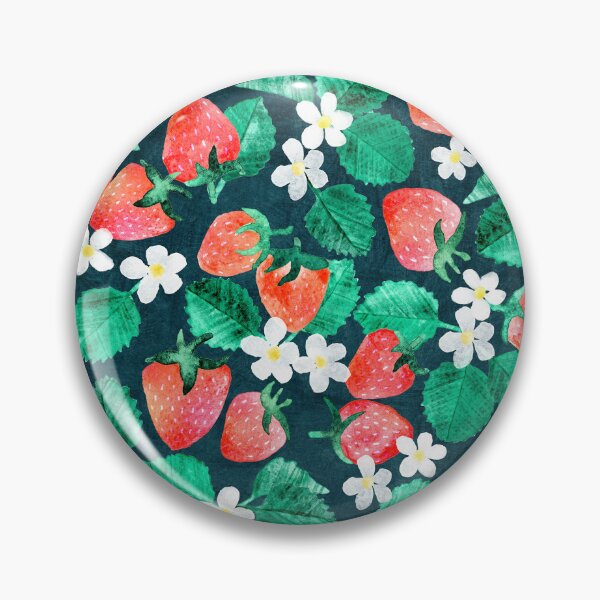 Item preview, Delicious Fresh Strawberry Floral in Watercolor on Dark Blue Pattern designed and sold by micklyn.