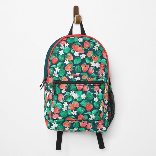 Item preview, Delicious Fresh Strawberry Floral in Watercolor on Dark Blue Pattern designed and sold by micklyn.
