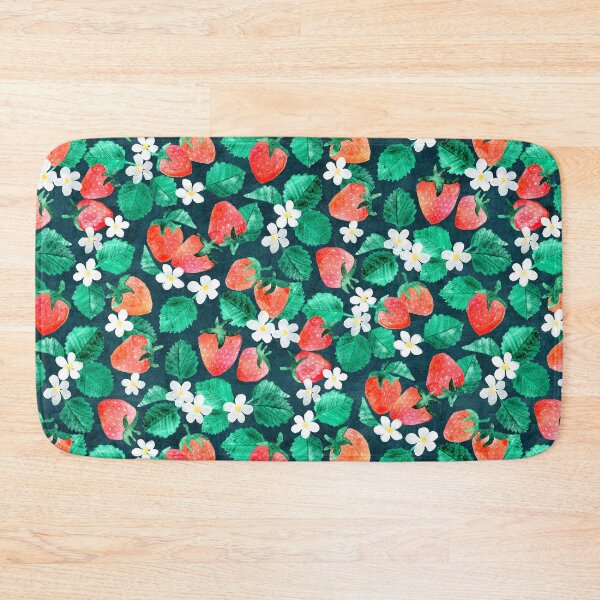 Item preview, Delicious Fresh Strawberry Floral in Watercolor on Dark Blue Pattern designed and sold by micklyn.