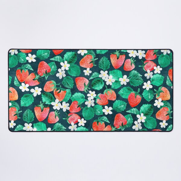 Item preview, Delicious Fresh Strawberry Floral in Watercolor on Dark Blue Pattern designed and sold by micklyn.