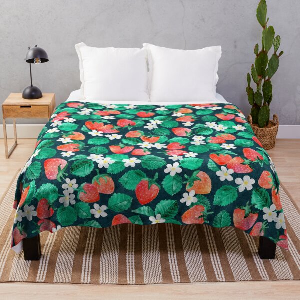 Item preview, Delicious Fresh Strawberry Floral in Watercolor on Dark Blue Pattern designed and sold by micklyn.